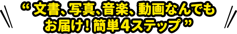 “文書、写真、音楽、動画なんでもお届け! 簡単4ステップ”